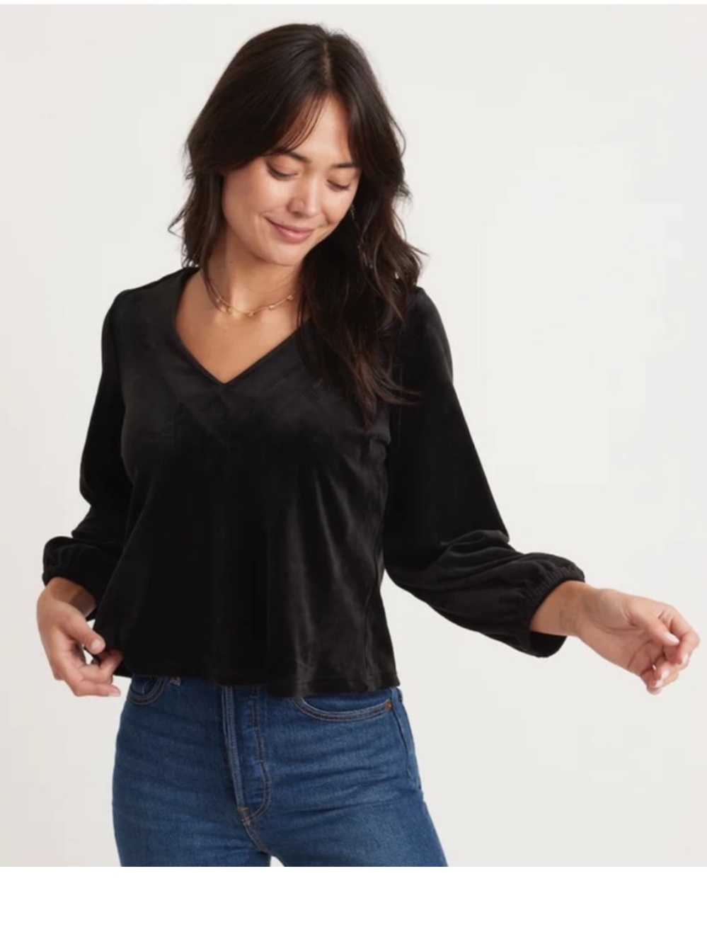 Marine‎ Layer Jasmine Black Velour V-Neck Top Womens Size Small Balloon Sleeve